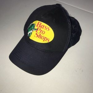 Navy blue Bass Pro Shop snap back hat, adjustable back strap